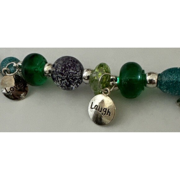 Handmade Epoxy Resin Key Chain Or Purse Charm Green Purple Blue Glitter Beads - Picture 2 of 7